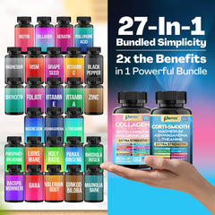 Five collagen peptide types with keratin imagery