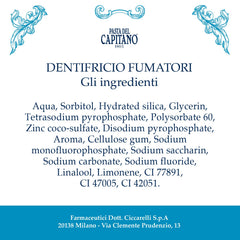 Paraben-free label on Pasta del Capitano 1905 Smokers toothpaste