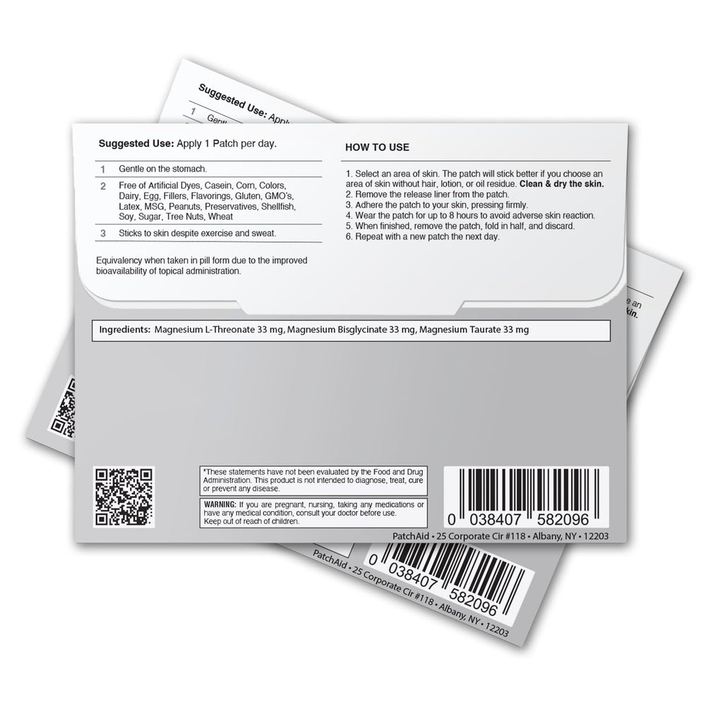 PatchAid topical patch applied to back for magnesium delivery