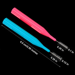 Close-up of blue head interdental brush with nylon-coated wire