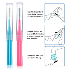 Pink head interdental brush showing compact design for cleaning between teeth