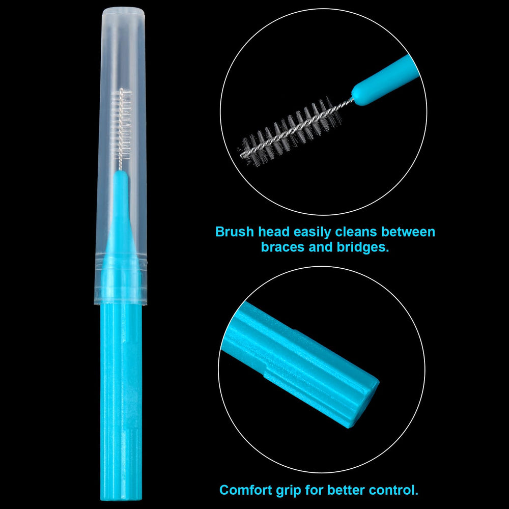 Variety of interdental brushes with color-coded heads for different sizes