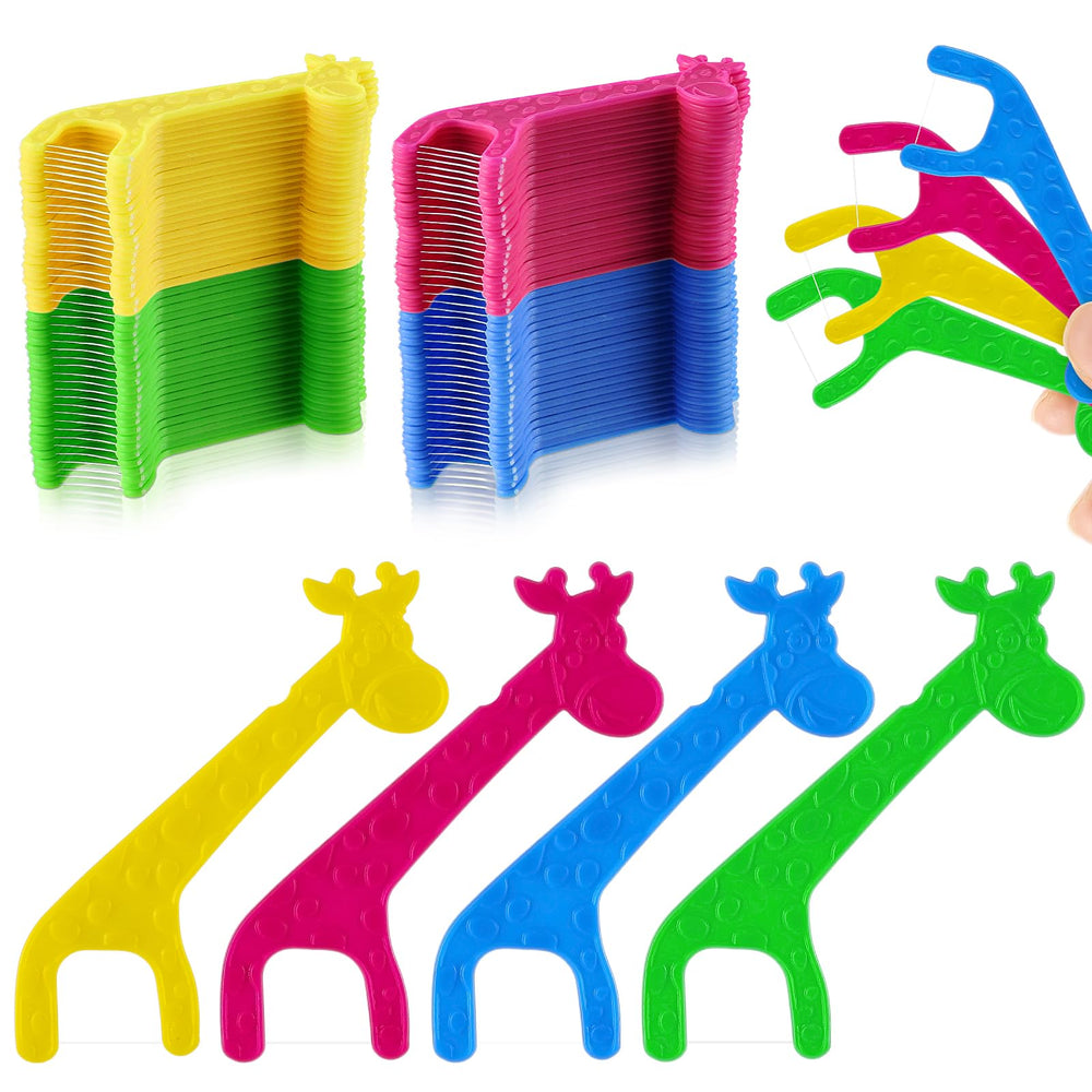 Rose red Patelai 400 count kids flossers in giraffe shape