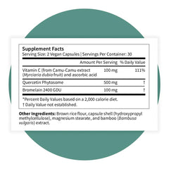 Camu camu vitamin C and bromelain in vegan formula depiction