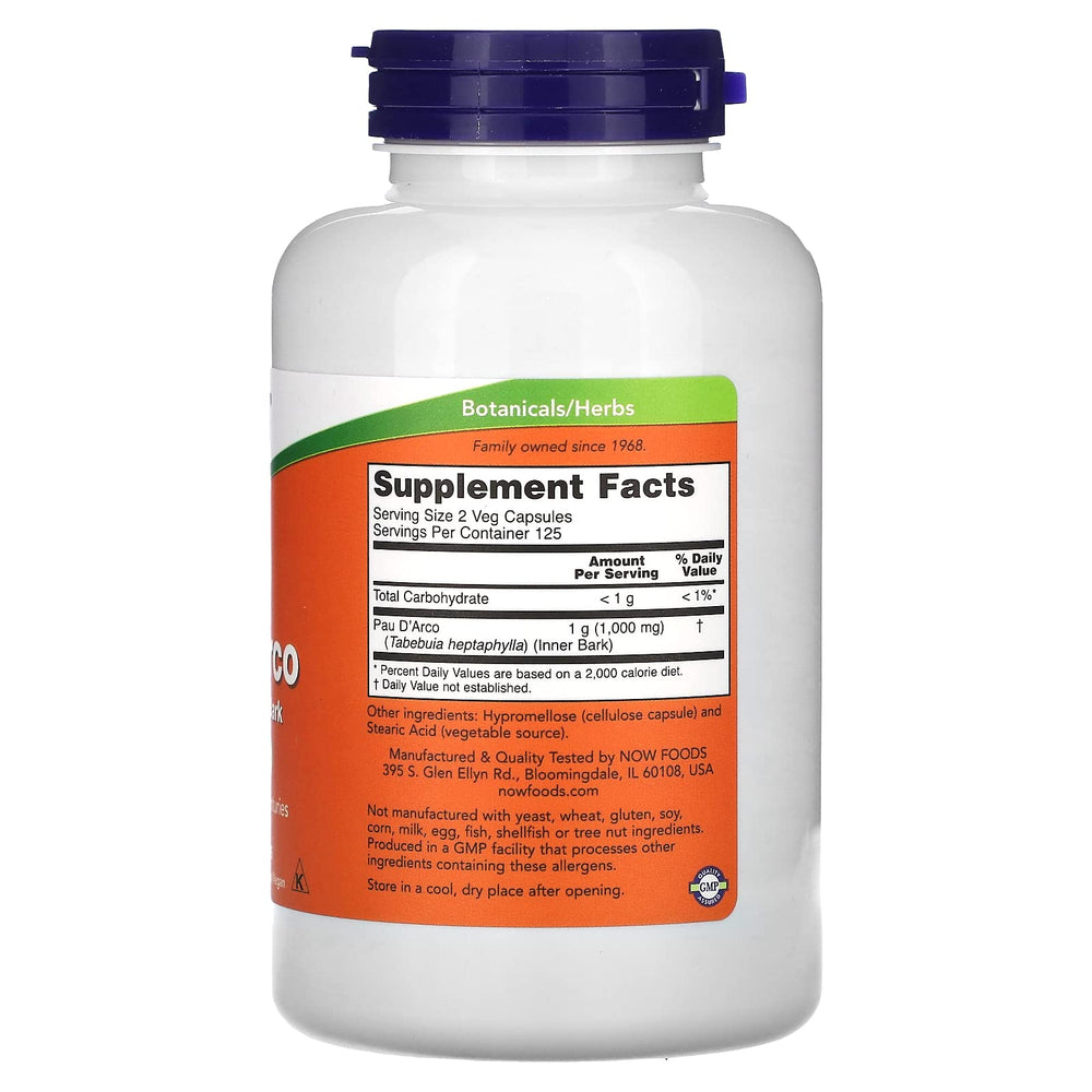 Now Foods Pau D'Arco 500 mg Inner Bark Capsules - product image 2