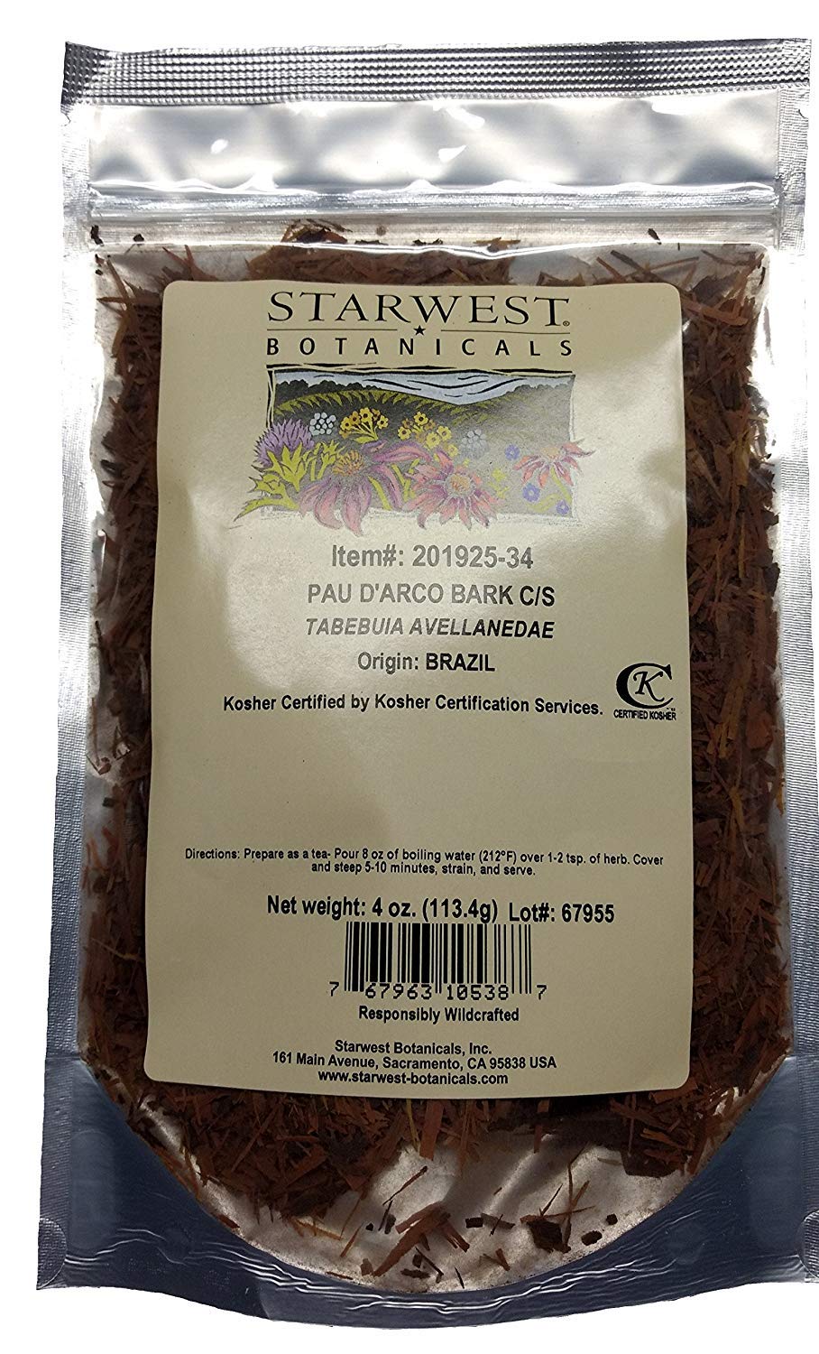 Pau D'Arco Bark C/S Wildcrafted - 4 oz (113 g) from Starwest Botanicals; Botanical Name Tabebuia avellanedae; Origin Brazil