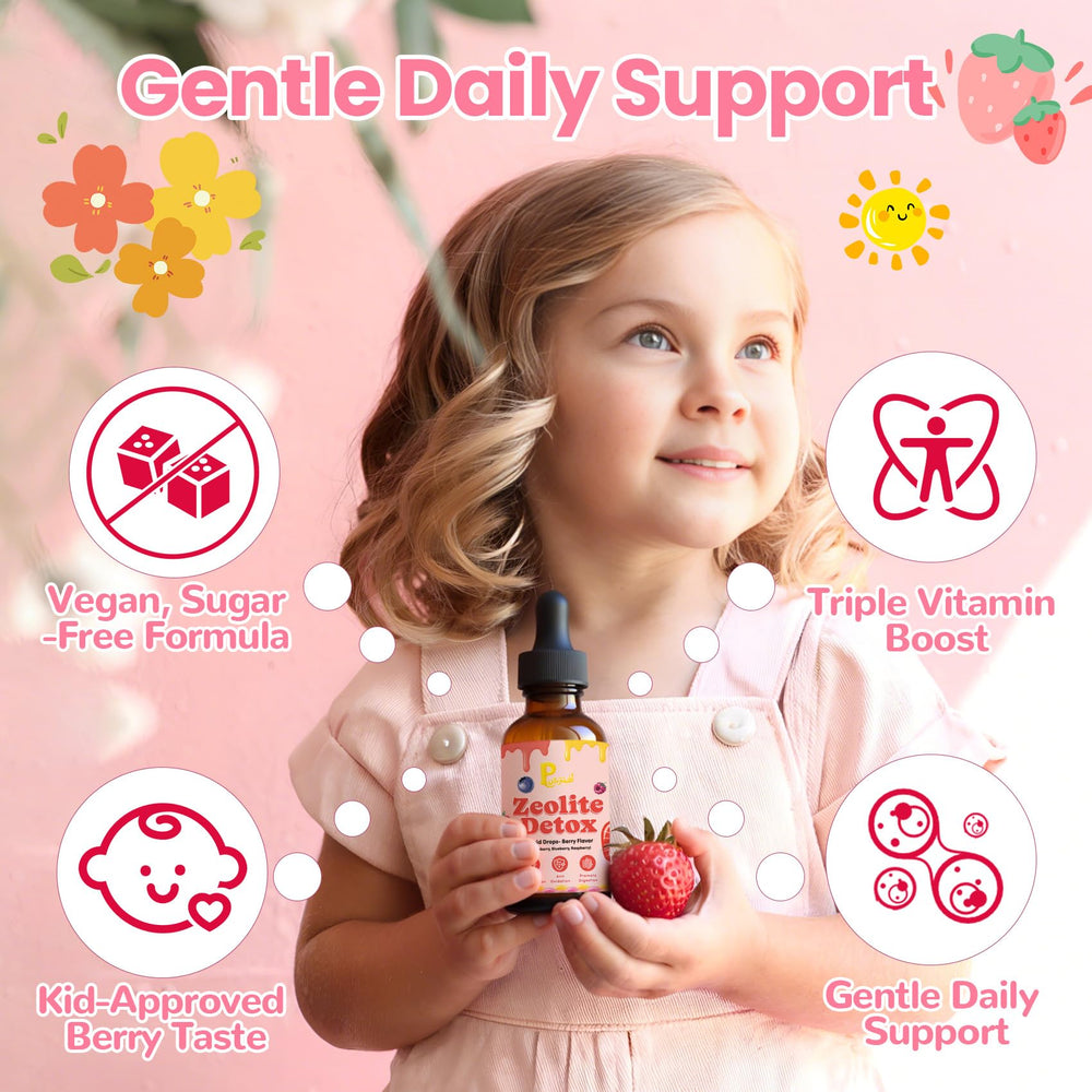 Dropper with berry-flavored liquid for kids and adults