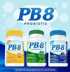 Digestive health benefits graphic with eight probiotic strains