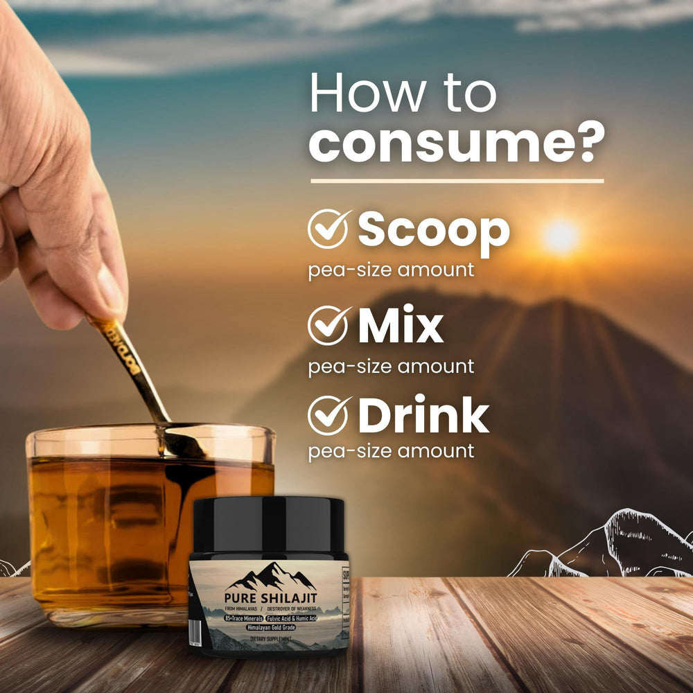 Pea-sized dose of Shilajit resin for daily use