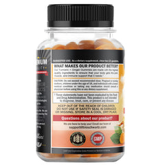 Peach-flavored turmeric-ginger gummies packaging and serving