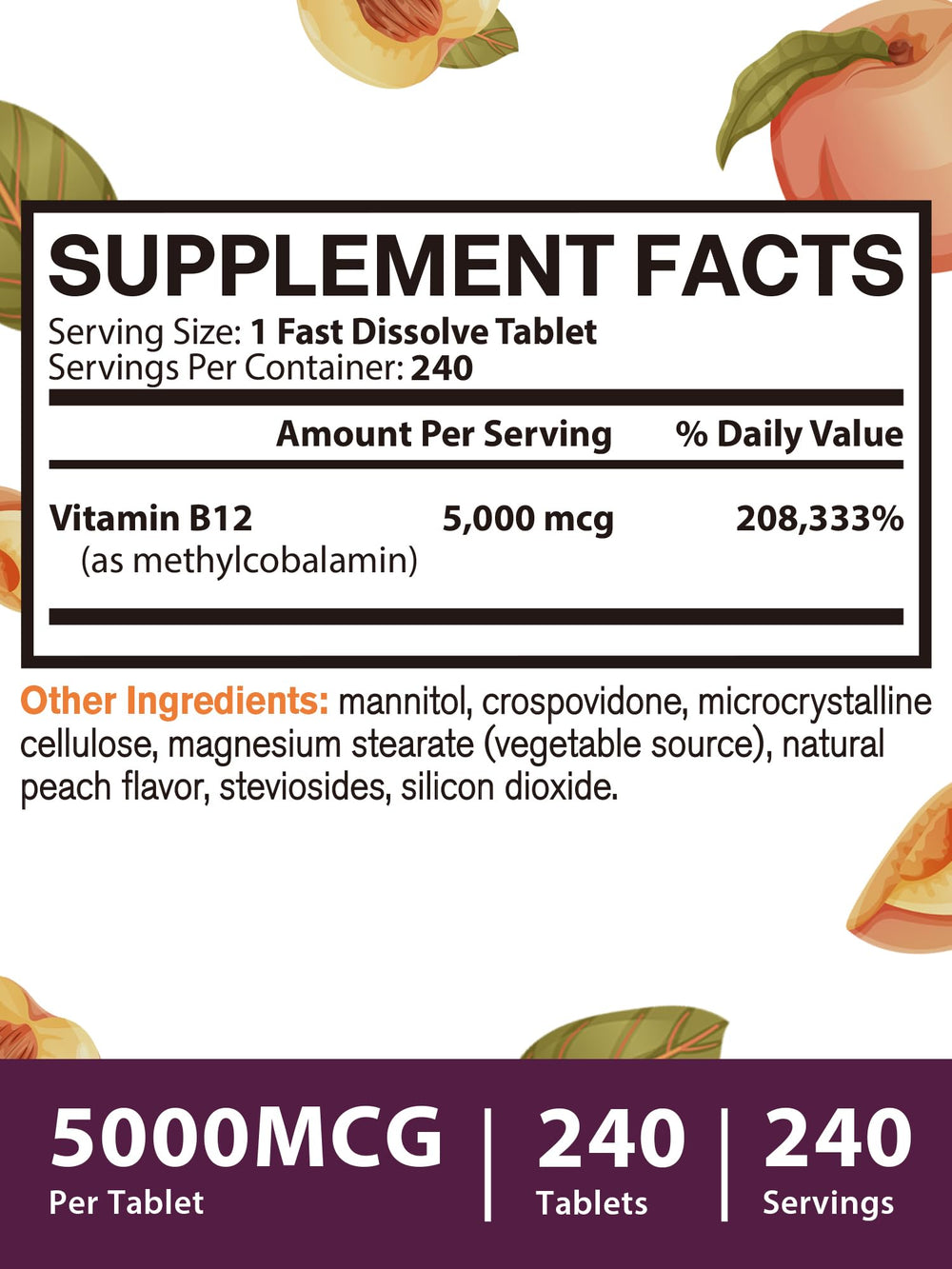 Peach flavored vegan B12 supplement