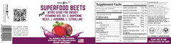 Peacock Max beets powder green tea blend label highlights energy-supporting ingredients