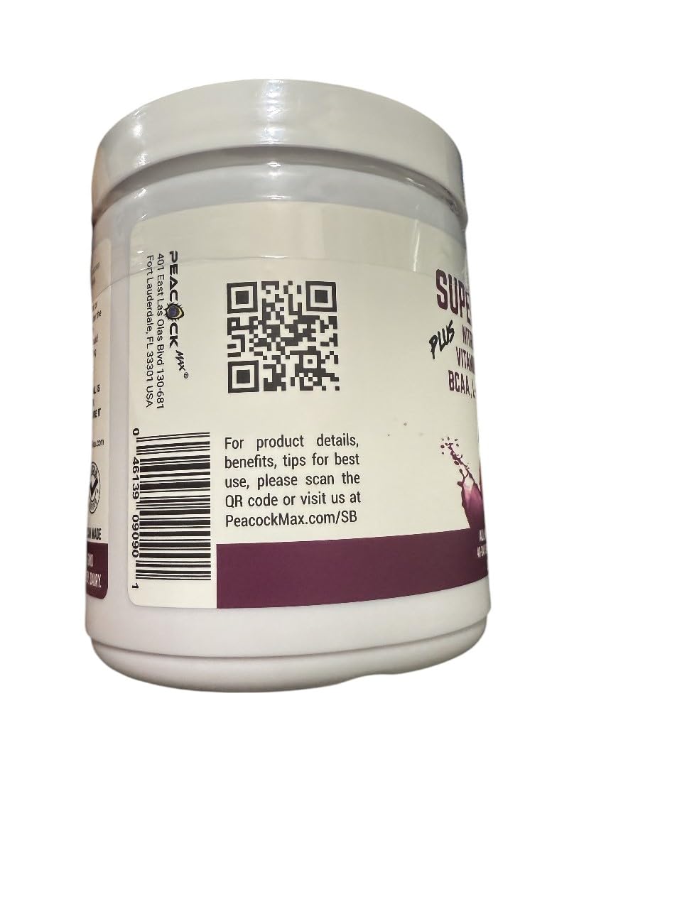 Peacock Max daily-use setup with scoop and glass suggests easy routine integration.