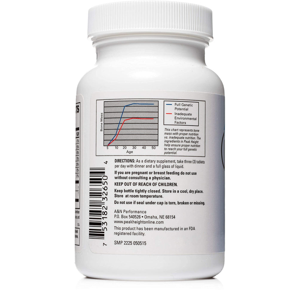 Branding showing doctor-recommended Peak Height Growth Supplement