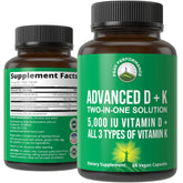 Bottle of Peak Performance Vitamin D 5000 IU with Vitamin K (K1, MK7, MK4) – front view