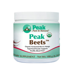 Peak Pure & Natural Peak Organic Fermented Beets label packaging highlights organic ingredients for daily wellness