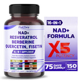 PeakPury NAD+ Trans-Resveratrol Berberine Quercetin Fisetin Milk Thistle bottle labeled 150 capsules