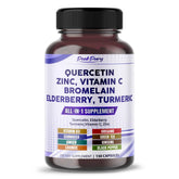 Front view of PEAKPURY Quercetin Elderberry Turmeric Vitamin C Zinc bottle