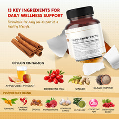 PEAKPURY Ultra All-in-1 bottle label close-up emphasizes cinnamon and heart-friendly ingredients.