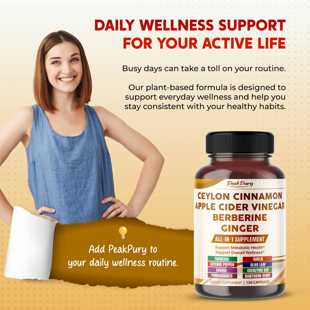 PEAKPURY capsules close-up highlighting berberine and ginger for metabolic support.