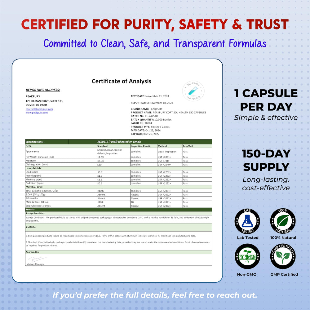 Vitamin D3 ingredient used in PeakPury Cortisol
