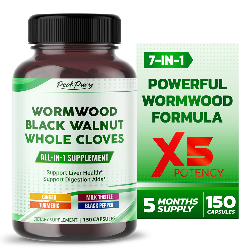 PeakPury all-in-one wormwood black walnut cloves ginger capsules bottle front view