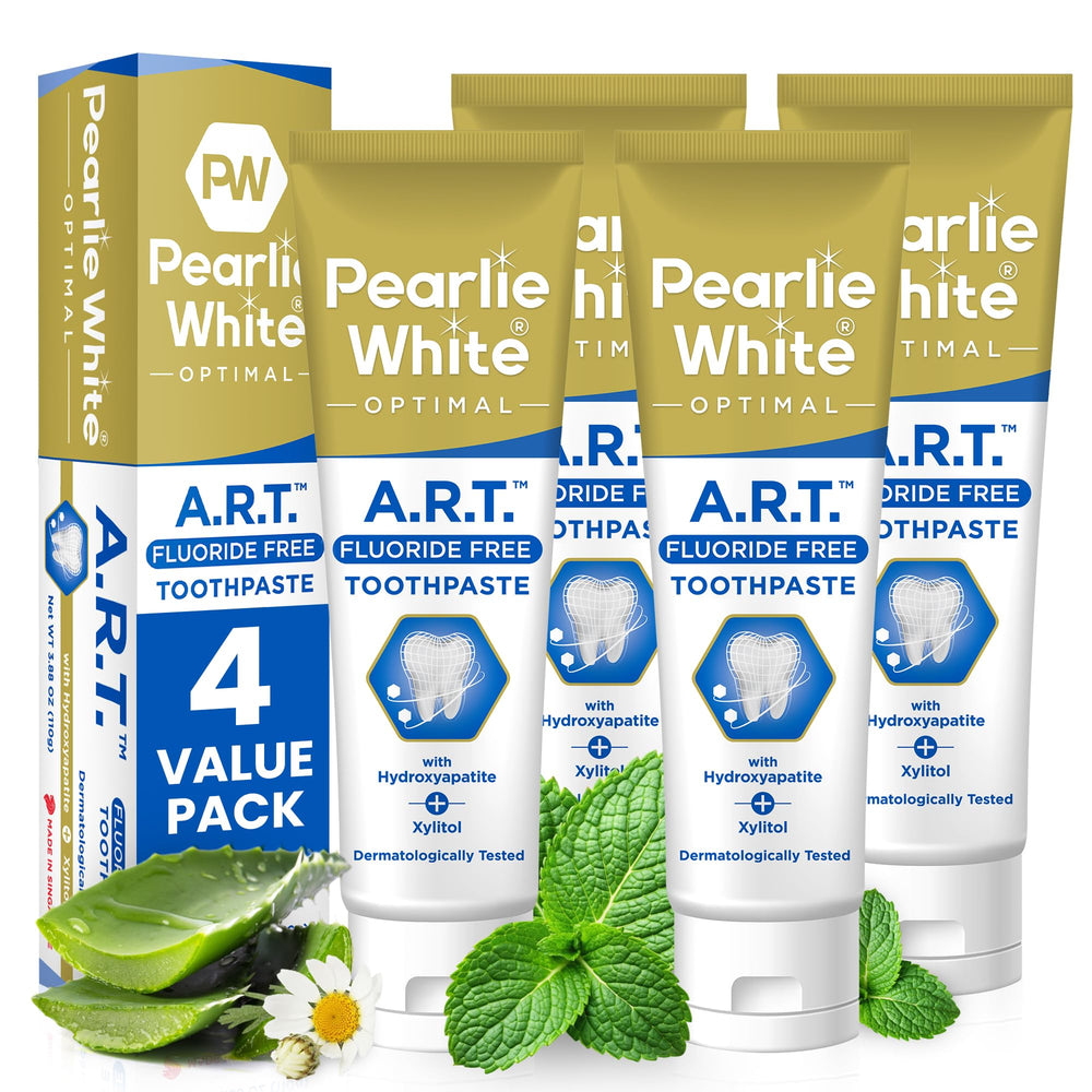 Front view of Pearlie White Active Remineralization Toothpaste 4-pack (110g each)