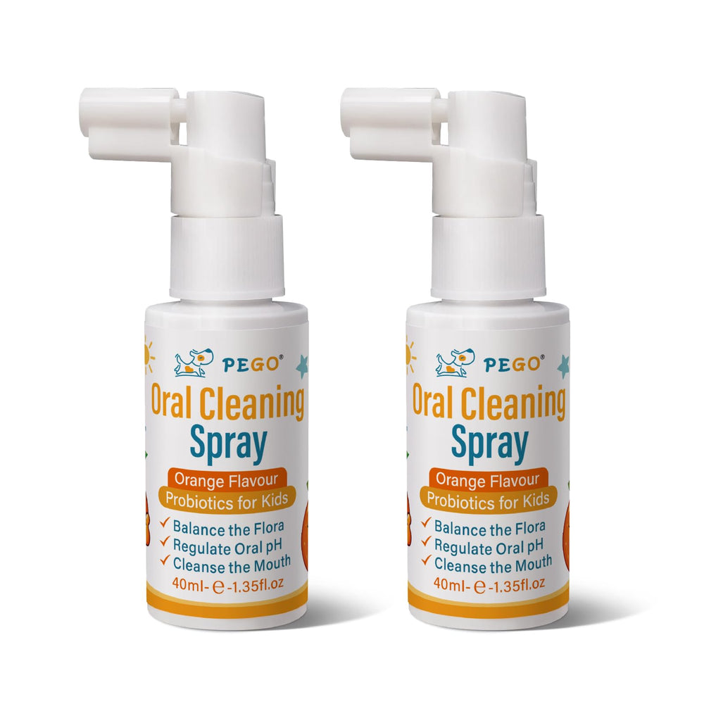 Family using PEGO Kids Oral Spray at bedtime for daily care