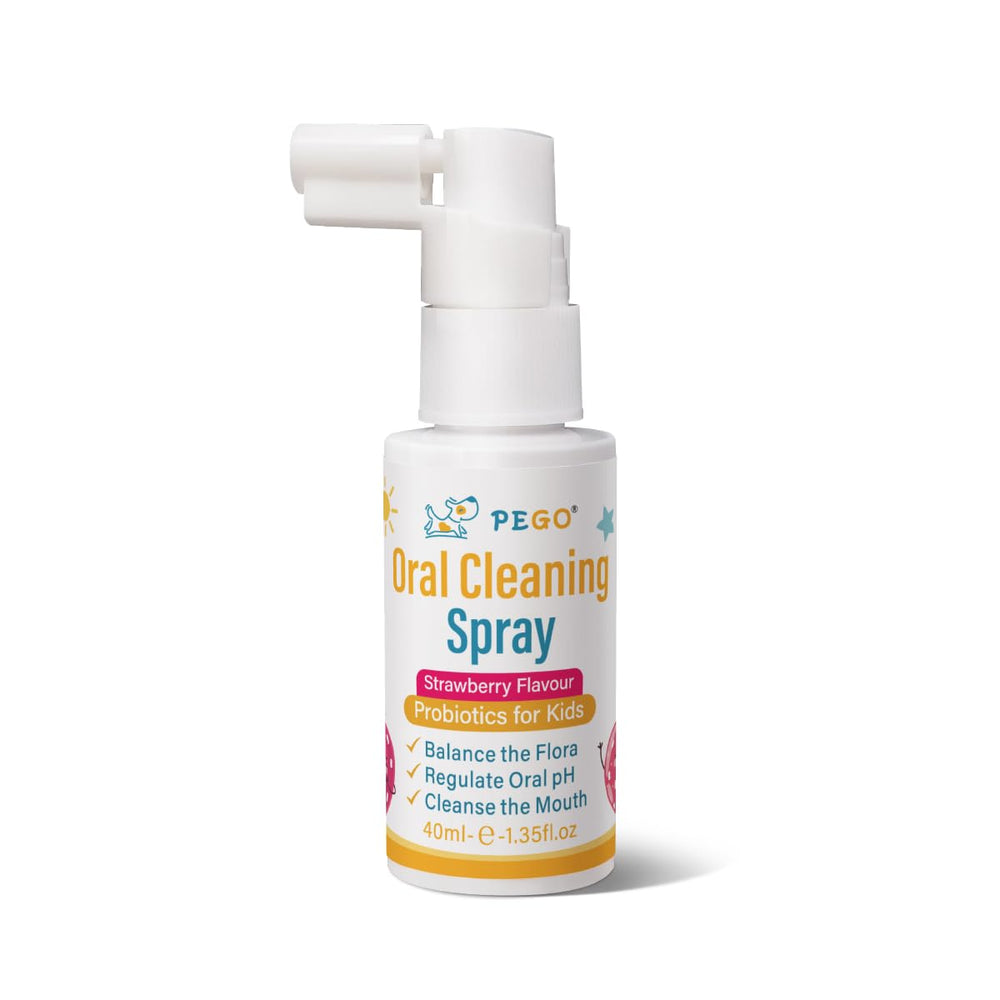 Box and bottle packaging of PEGO Kids Oral Spray (40ml)