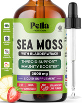 Front view of Pella Nutrition Sea Moss Drops with Bladderwrack bottle on display