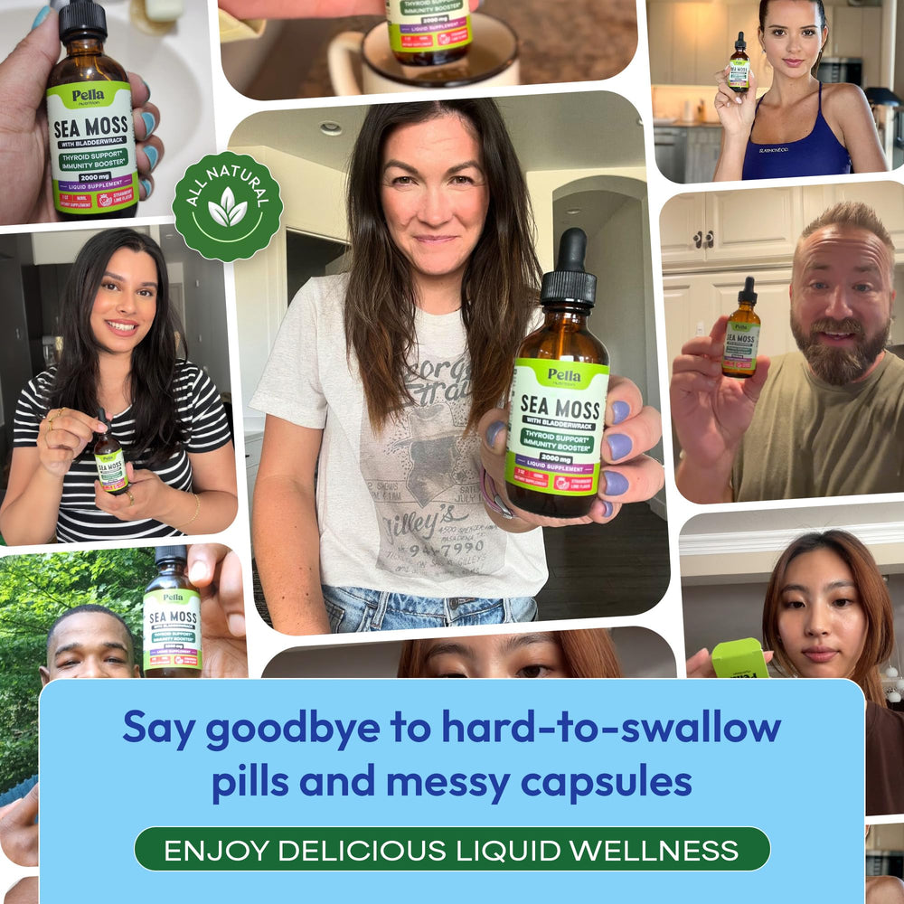 Lifestyle scene showing daily wellness routine with sea moss drops