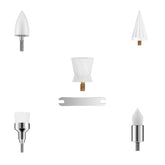 Full Pelzzle Tooth Polisher replacement heads set including silicone rub head, flattop and pointed brush heads, polishing cup heads, umbrella polishing cup head and wrench.