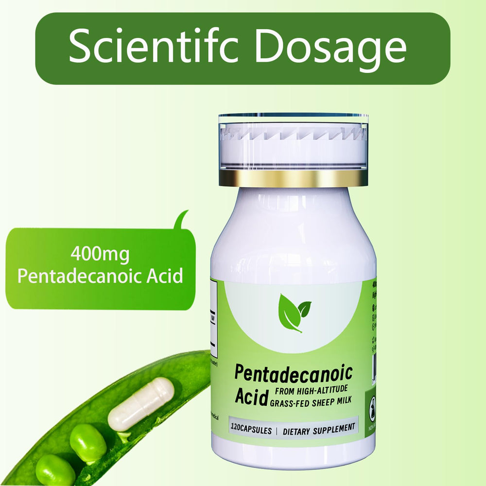 Pentieadecaflex Pentadecanoic Acid capsules on surface