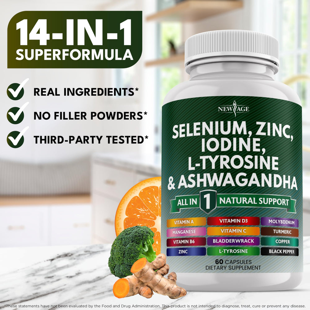 Lifestyle image of a man and a woman taking thyroid-support supplement