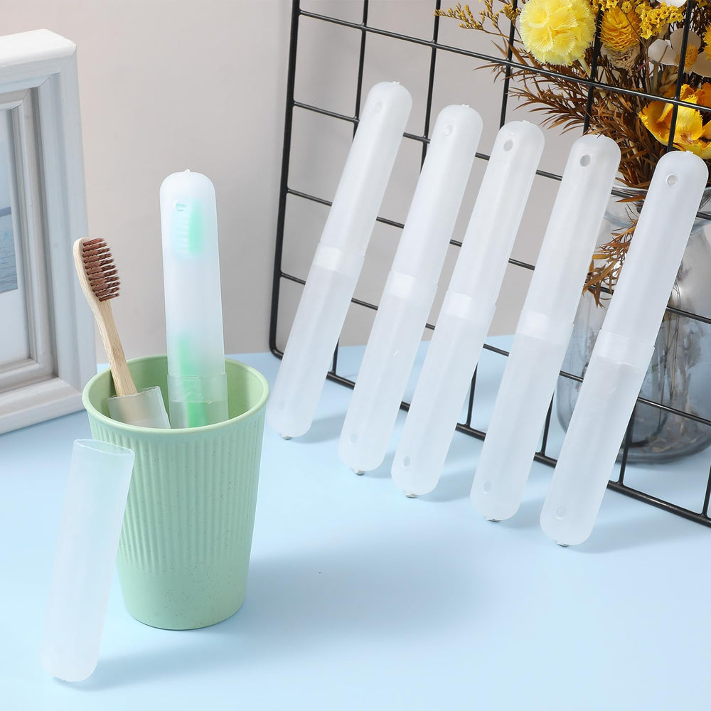 Close-up of clear plastic toothbrush holder showing durable PP material