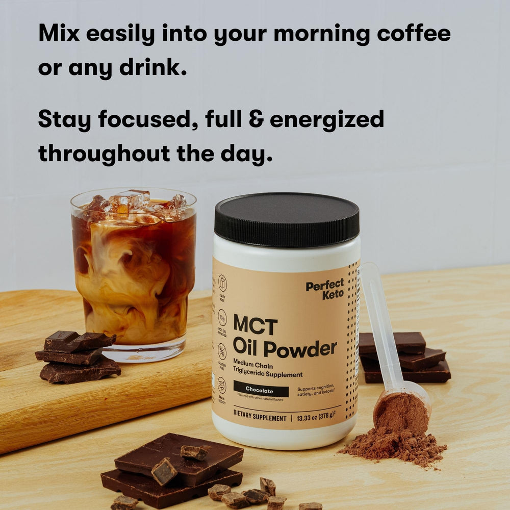 Front view of the Perfect Keto MCT powder bottle
