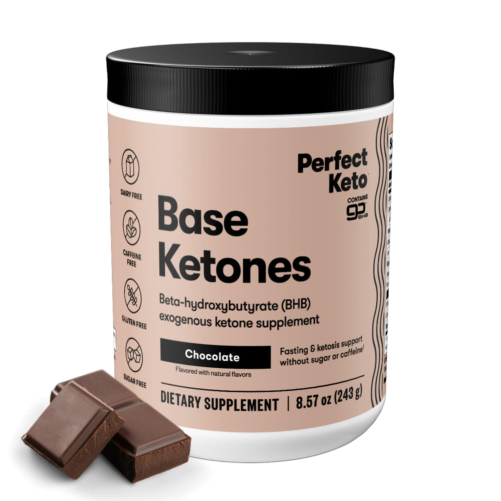 Label view of Perfect Keto Exogenous Ketones Powder chocolate 8.57 oz