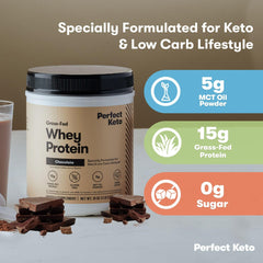 Perfect Keto Pure Whey lifestyle shot promotes convenient meal replacement.