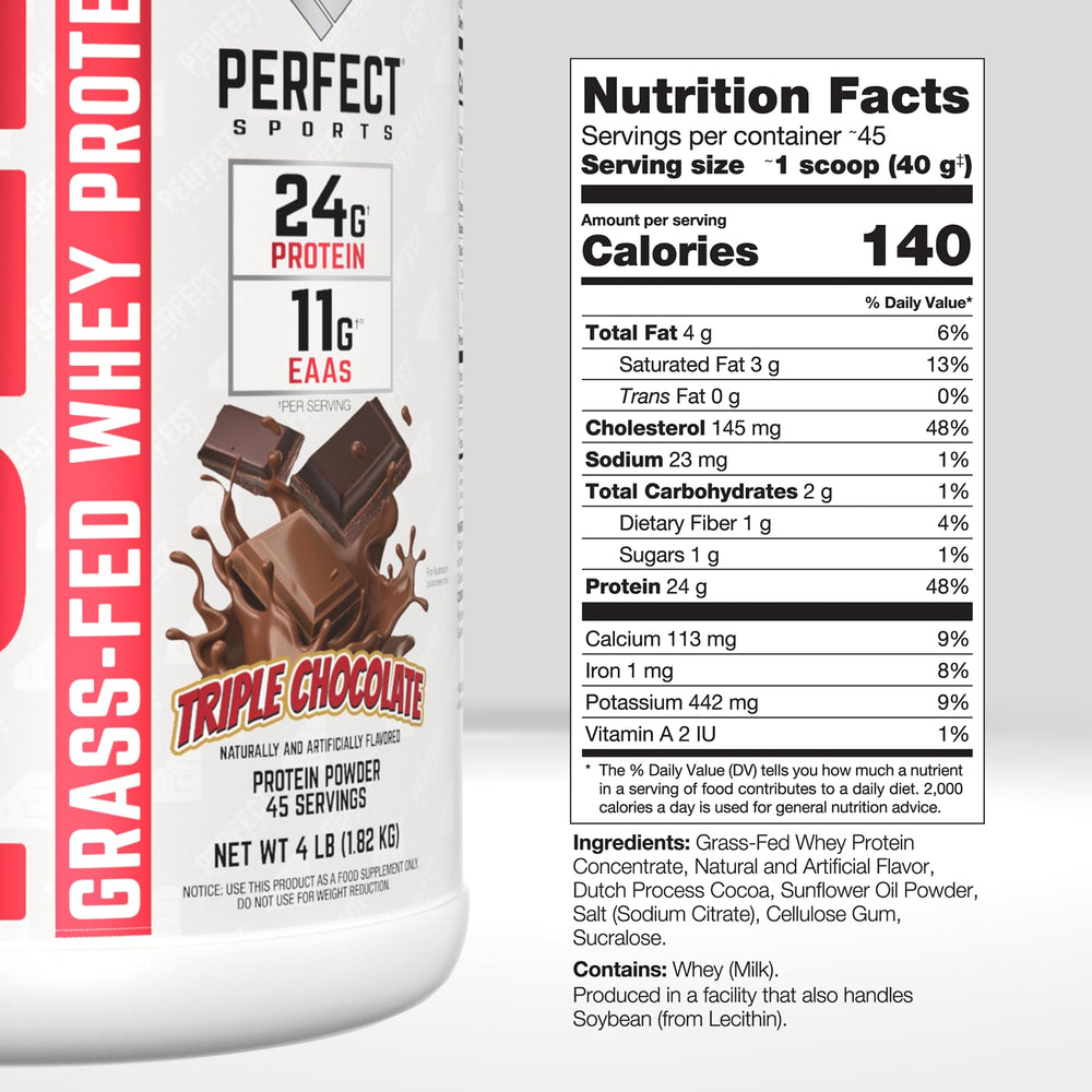 PERFECT SPORTS Ultra Fuel whey powder scoop highlighting convenient daily protein.