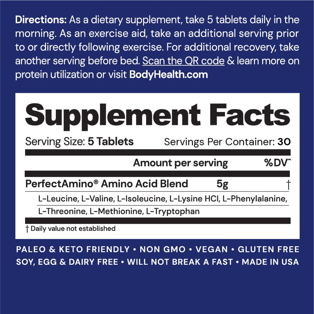 BodyHealth PerfectAmino tablets 150-count back view