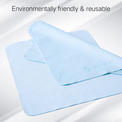 Cloth being used to clean eyeglasses.
