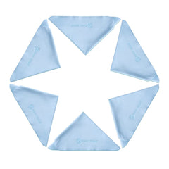 Microfiber cloths shown as reusable and machine-washable.