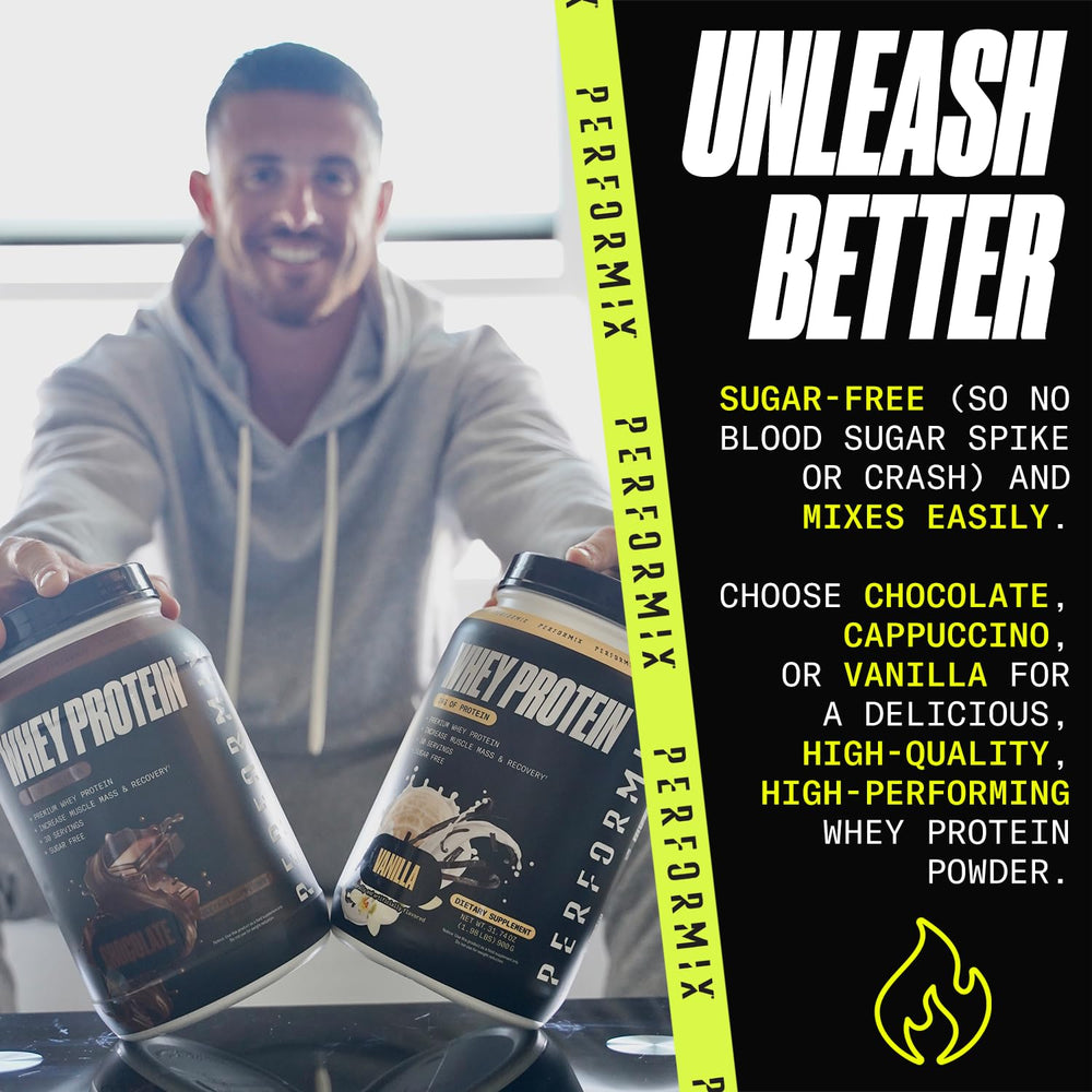 PERFORMIX chocolate whey powder delivers keto-friendly protein snack.