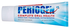 Periogen Oral Rinse beside toothpaste tubing