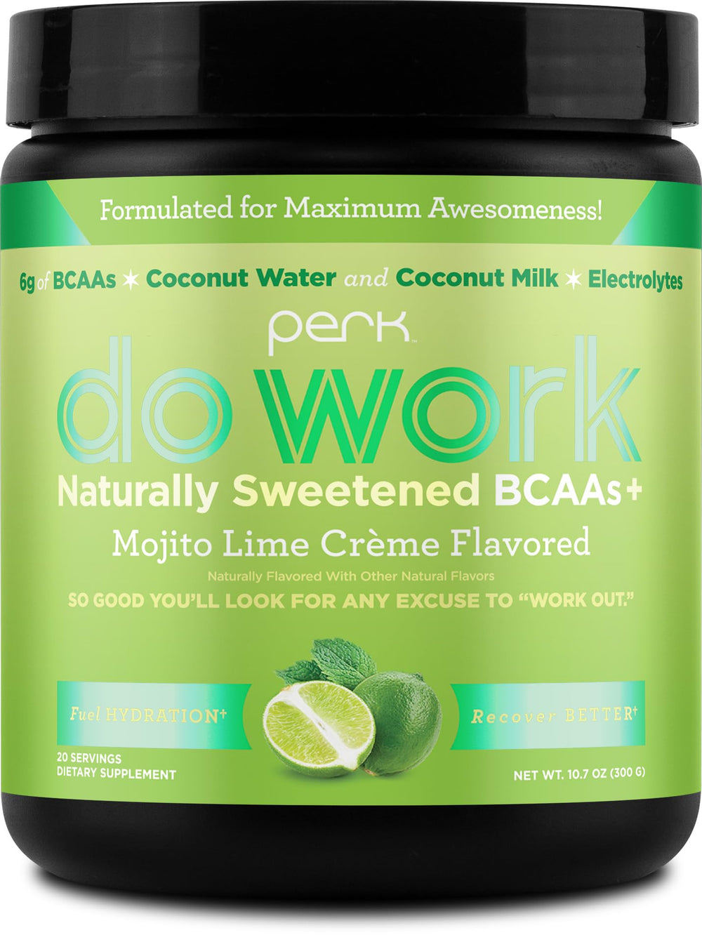 Perk Do Work BCAAs Mojito Lime Creme flavor bottle