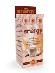 Nutrition panel showing 8g protein and 100mg caffeine per serving