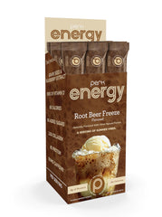 Glass of Perk Energy Root Beer Freeze prepared drink