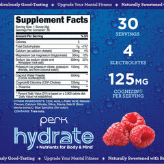 Front view of Perk Hydrate Blue Raspberry packaging