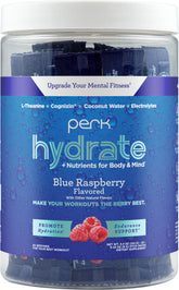 Perk Hydrate Blue Raspberry Electrolyte Stickpacks 20-pack box