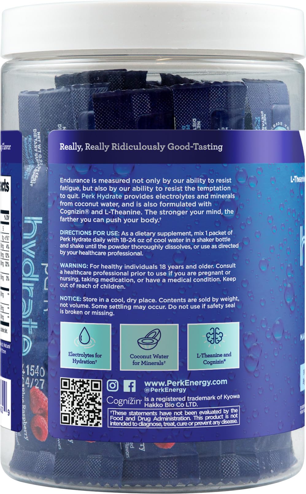 Box featuring gluten-free and allergen-free labeling on Perk Hydrate